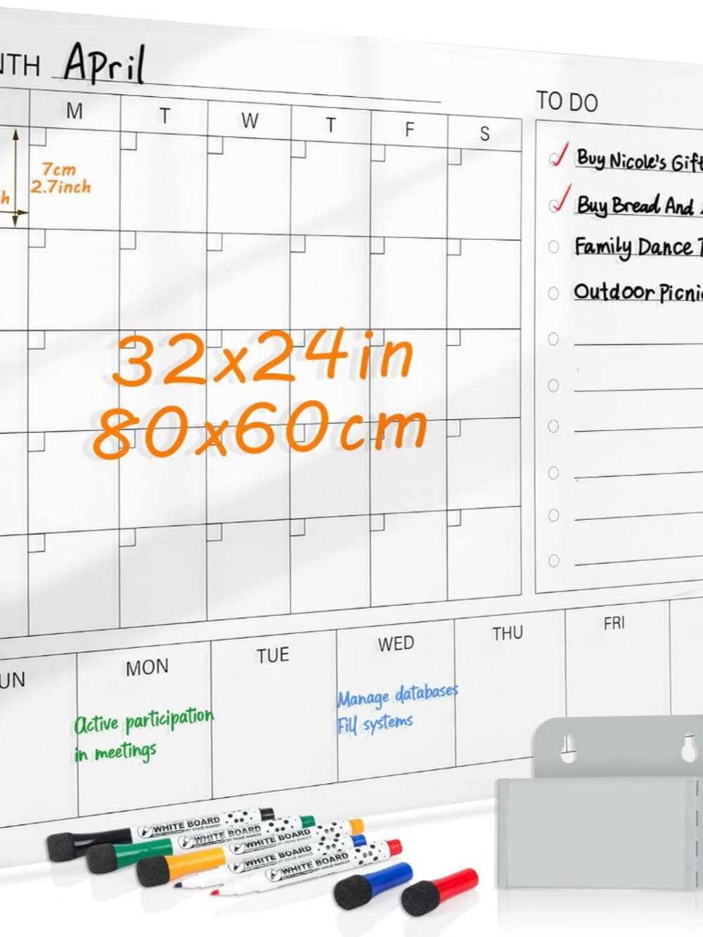 Acrylic Calendar for Wall 32" x 24", Monthly Whiteboard Calendar